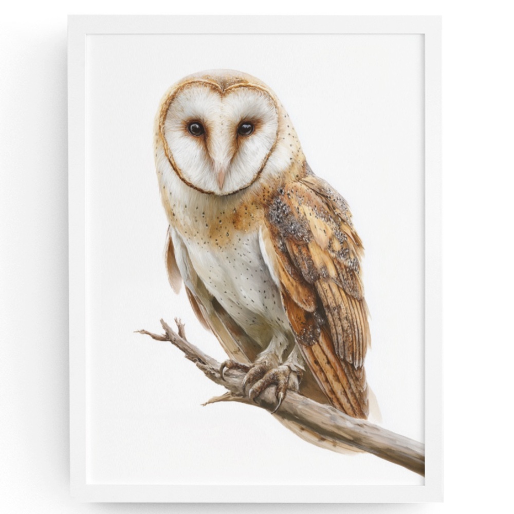 Watercolor Barn Owl Portrait Wall Art Print, Unframed - Mystical Woodland